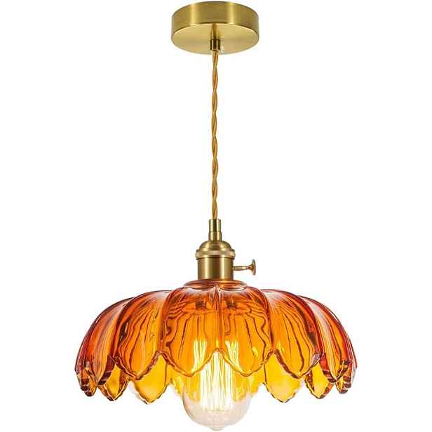 Závěsná Lampa Skleněný Lustr Žlutý Vintage Květ Skleněný Stínidlo E27 Retro