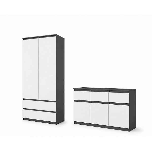 Set Nábytku Antracit/bílý Mat Skříň (2D,2S) Komoda (3D,3S)