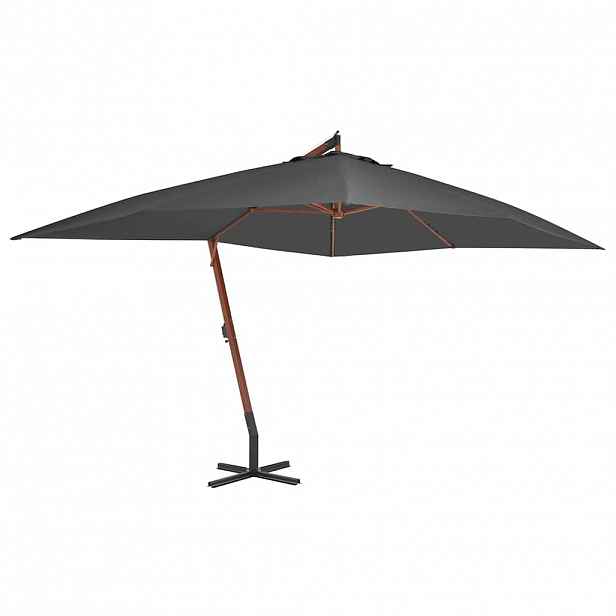 vidaXL Boční zahradní slunečník s dřevěnou tyčí 400x300 cm antracitový