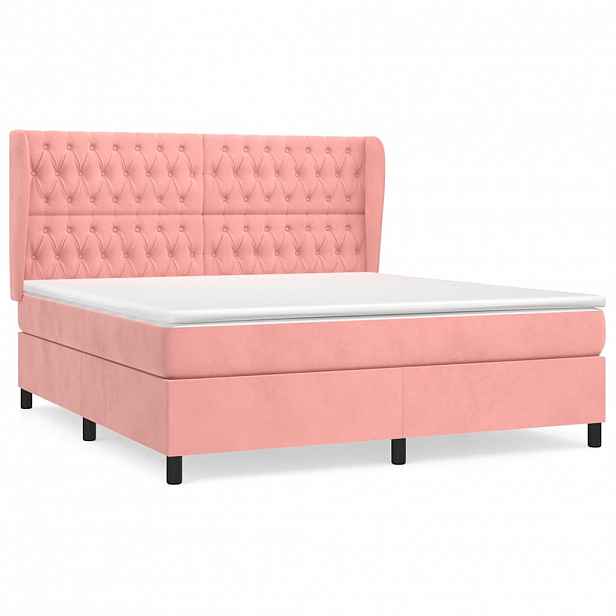 vidaXL Box spring postel s matrací růžová 160x200 cm samet