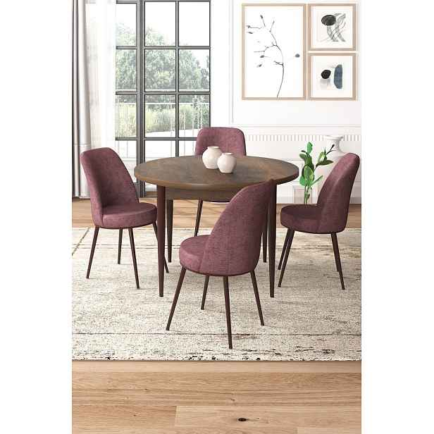 Dining Table & Chairs Set (5 Pieces) Tor - Baroque, Dusty Rose