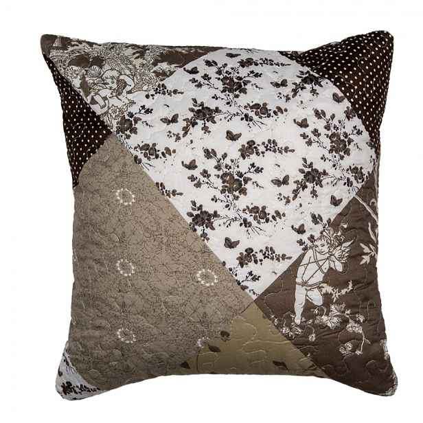 Hnědý povlak na polštář s květy Patchwork - 40*40 cm Clayre & Eef