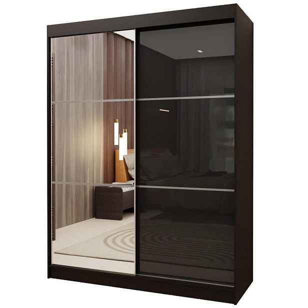 MASSENO ŠATNÍ SKŘÍŇ S POSUVNÝMI DVEŘMI VITALE, 160/216/61 cm 2dveřová se zrcadlem, černá