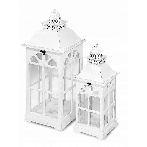 2 x Dřevěná lucerna lampa špinavě bílá sada luceren dekorace Provence
