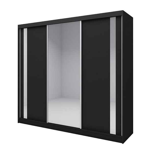MASSENO ŠATNÍ SKŘÍŇ S POSUVNÝMI DVEŘMI GRAZIA, 240/216/61 cm 3dveřová se zrcadlem, černá