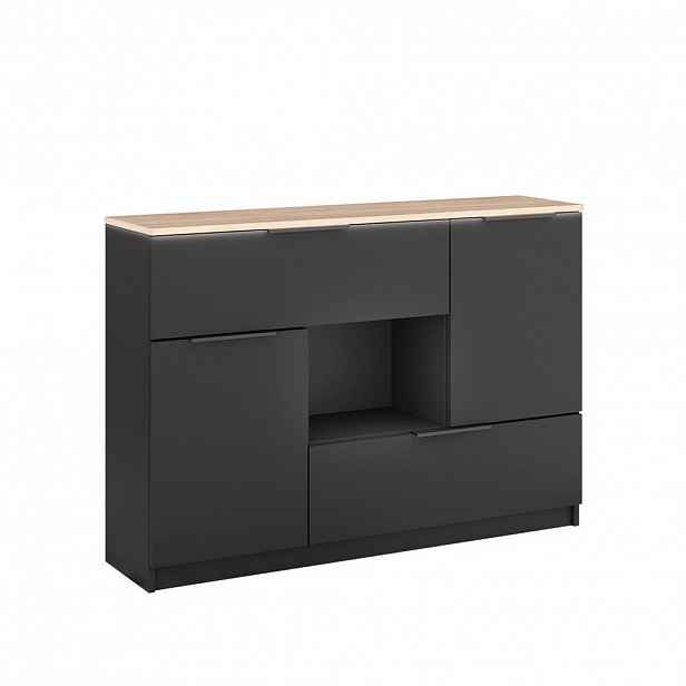 Vicco KREDENC Betti Anthracite/Sonoma 120 x 83.6 cm 2x dvířka, 2x zásuvka a 1x otevřená přihrádka