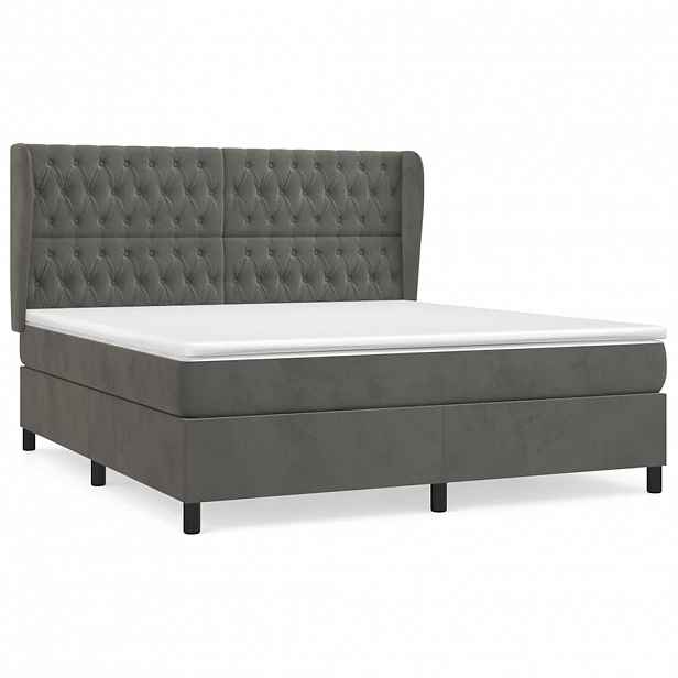 vidaXL Box spring postel s matrací tmavě šedá 180x200 cm samet