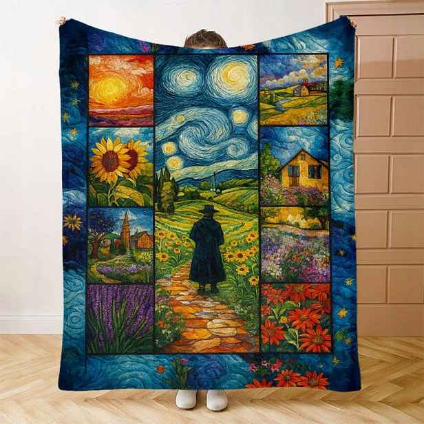 Deka Art Van Gogh Slunečnice Hvězdná noc jako patchwork 150x200