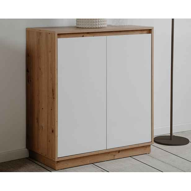 Skříňka Dallas, 79 cm, dub artisan/leskle bílá