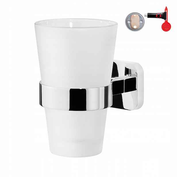 Tesa Elegaant Držák do koupelny a skleněný hrnek na kartáčky, kov, chrom