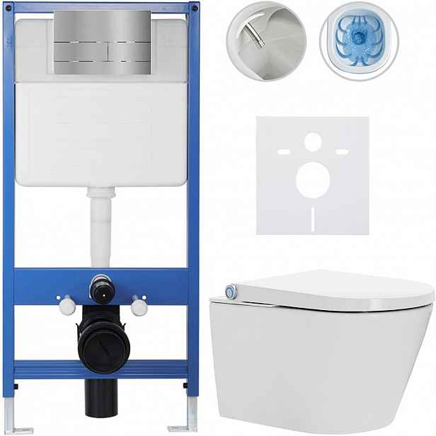 Kompletní WC set Profi/Cronus Standard - bílá lesklá - WC tlačítko Line/Nerez - předstěnová instalace - 59,3x38,4 cm