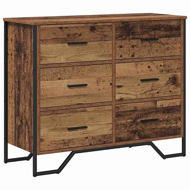 vidaXL Příborník 6-Zásuvka Staré dřevo 91 x 35,5 x 74,5 cm