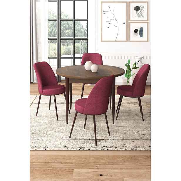 Dining Table & Chairs Set (5 Pieces) Tor - Baroque, Burgundy