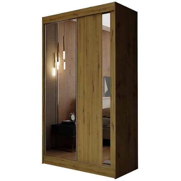 MASSENO ŠATNÍ SKŘÍŇ S POSUVNÝMI DVEŘMI GRAZIA, 120/216/61 cm 2dveřová se zrcadlem, dub Artisan