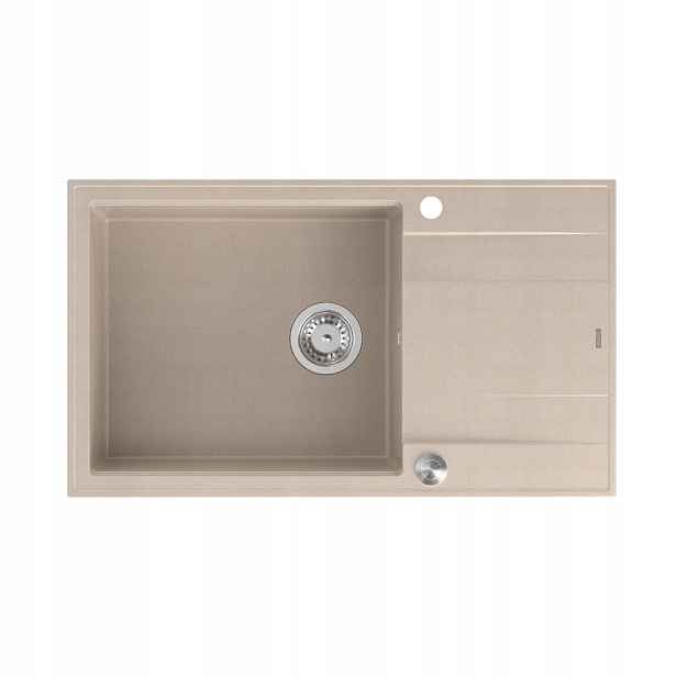 Quadron Evan 136XL 1-komorový dřez 86x50x21 cm Béžový se sifonem Ocel