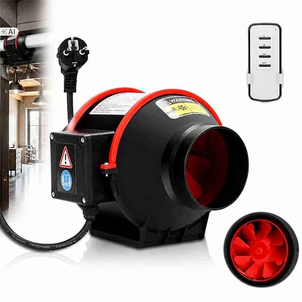 Odsávací Kanálový Ventilátor 100 MM S Tichým Dálkovým Ovládáním 30 Db 310 M3/H IP44 40W