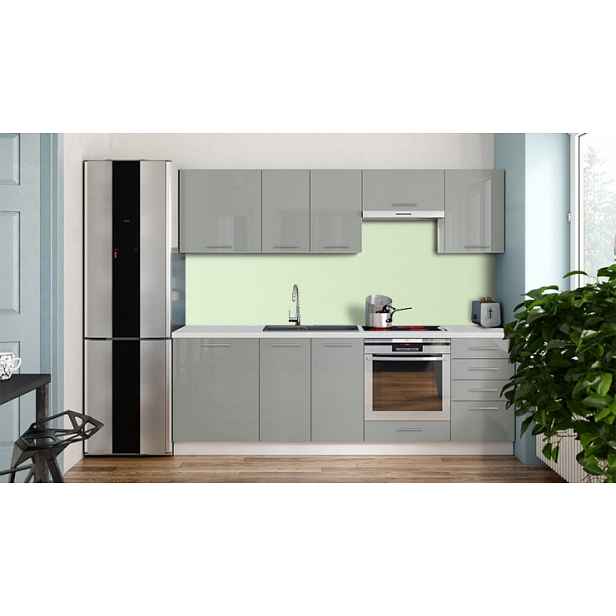 Kuchyně Emilia Lux - 240 cm (šedá vysoký lesk) - II. jakost