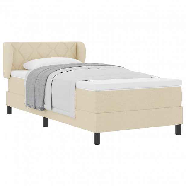 vidaXL Postel s boxspringem s čelo Krémová 100 x 200 cm textil