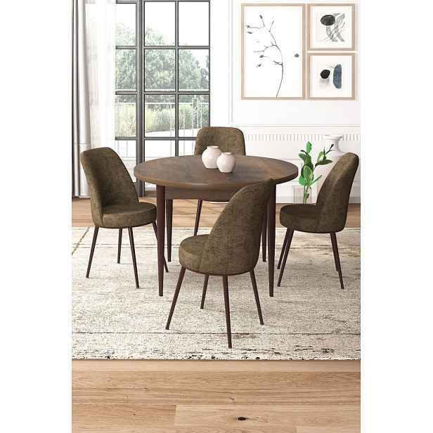 Dining Table & Chairs Set (5 Pieces) Tor - Baroque, Brown