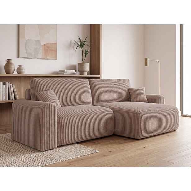 Rozkládací oboustranná sedací souprava do L NORDEN TILIA 250x140 cm, světle hnědá