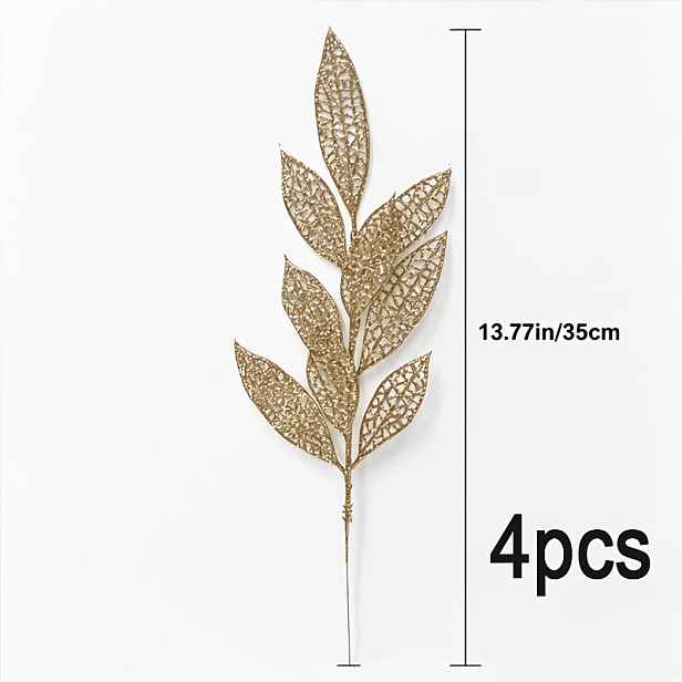 TEMU Prémiové luxusní třpytivé stonky listů v šampaňské barvě, 4 kusy, 35 cm / 13,77 palce, duté umělé listové výhonky, trendy vánoční dekorace 2025,