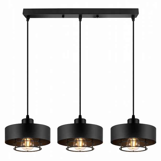 Závěsné Stropní Svítidlo Led Lustr Kovová stínítka 3xE27 Černá Moderní