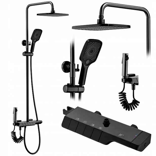 Sprchový Set S Termostatem Rea Rob Black Černý Sprchový 115 cm