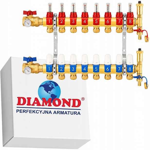 Rozdělovač Pro Podlahové Vytápění Podlahovky S 8 Mosaznými Okruhy Diamond