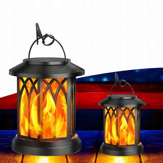 2x Led zahradní lucerna Solární lampa Lampion Hřbitovní Svíčka Černá dekorace