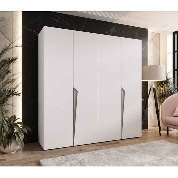 Čtyřdveřová šatní skříň 200 cm SORAYA 1 - bílá / kašmírové úchyty