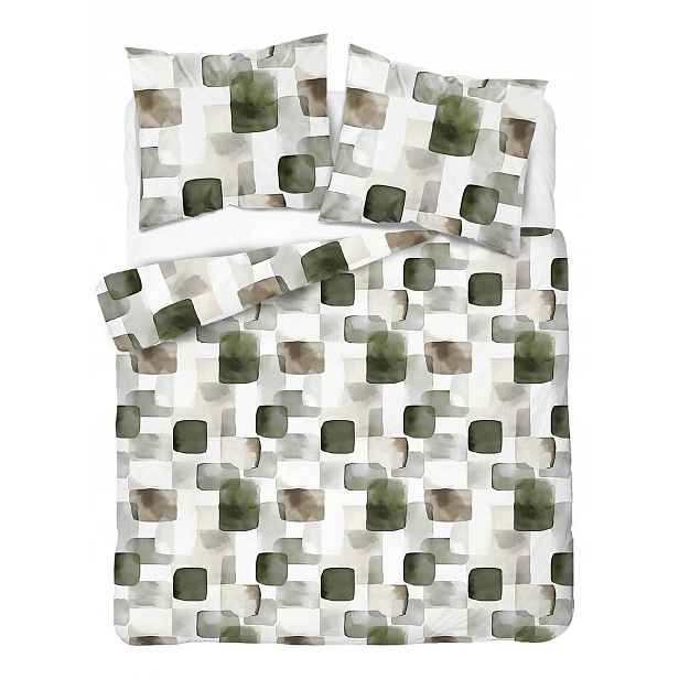 Povlečení 220x200 šedá zelená s geometrickým motivem Home Satin