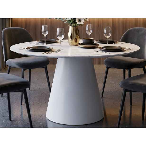 Kulatý jídelní stůl Brandon 120 cm, imitace bílý mramor