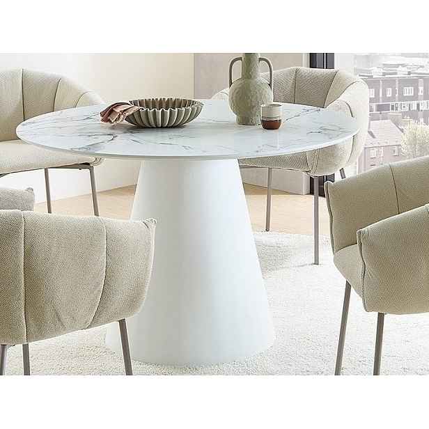 Kulatý jídelní stůl Brandon 120 cm, imitace bílý mramor