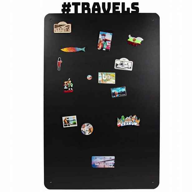 Magnetická tabule Travels 60x100 cm černá na magnety z cest kovová
