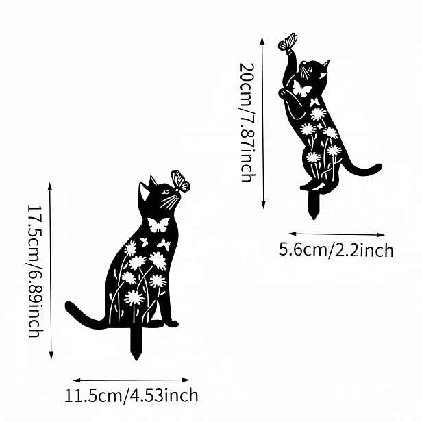TEMU 2D Ploché, [2D Ploché] Sada 2D Plochých Venkovních Zahradních Dekorací s Kočičí Tématikou, Včetně Akrylové Černé Kočky, Ideální pro Milovníky