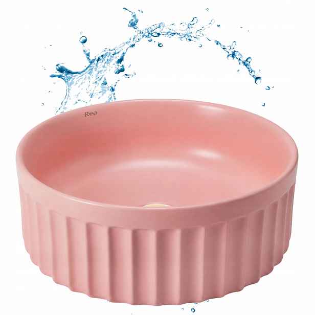 Keramické umyvadlo na desku kulaté růžové Sweet Pink Mat 38 Cm Duo Rea