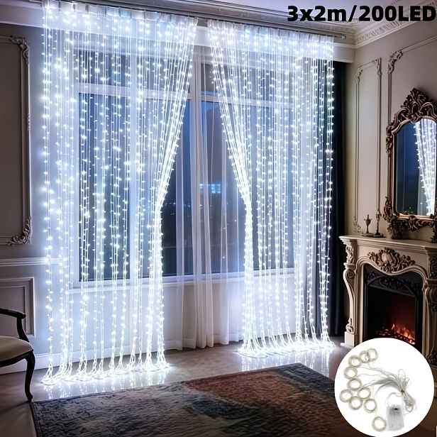 TEMU 1 balení vícebarevných pohádkových závěsných řetězových světel, 200 LED, provoz na bateriovou krabičku (baterie nejsou součástí), 8 režimů