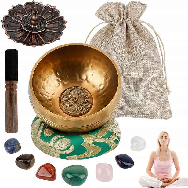 Dekorace dům tibetský set zvuková mísa pro meditaci mosazná čakra