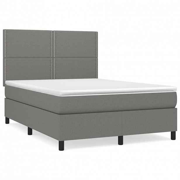 vidaXL Box spring postel s matrací tmavě šedý 140 x 190 cm textil