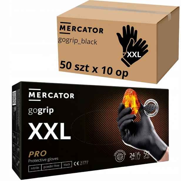 Dílenské rukavice Mercator Gogrip Nitrilové černé Černé 50 Ks XXL x10