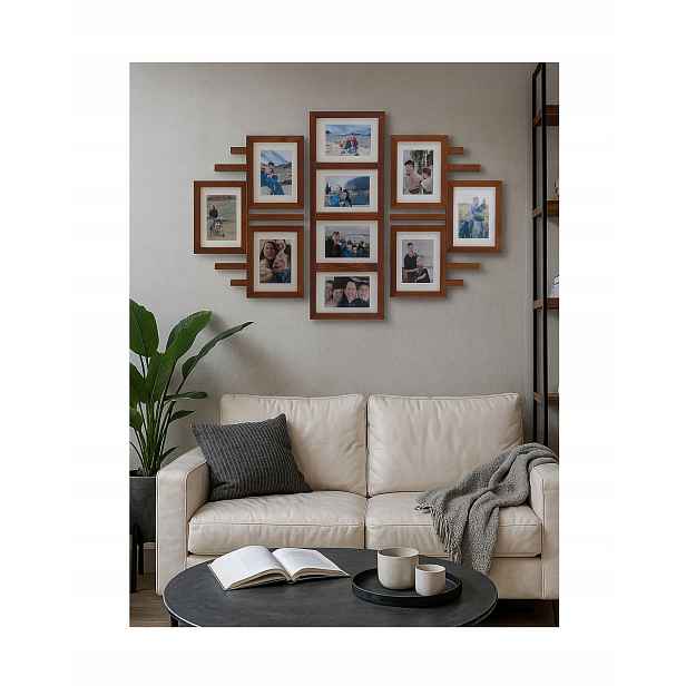 Dřevěný multirám Rámeček na 10 fotografií 15x21 cm Galerie nástěnný rámeček Teak