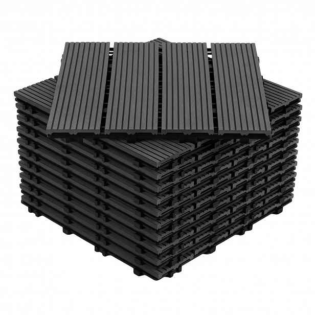TEMU Dlaždice na terasu 6 m², dřevěné dlaždice 30x30 cm, 66 ks, antracitová, pro terasu a balkon, dřevěné dlaždice s klikacím systémem