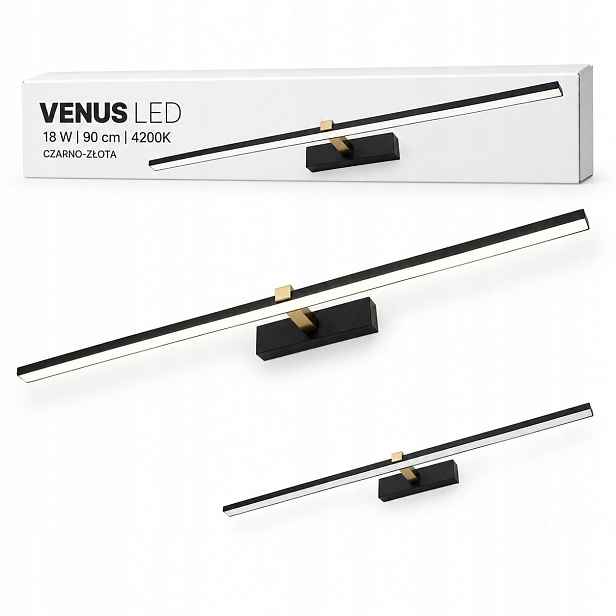Venus 18W 90 cm nástěnné svítidlo černo-zlaté Led nad obraz 1100lm 4200K IP44 nástěnné