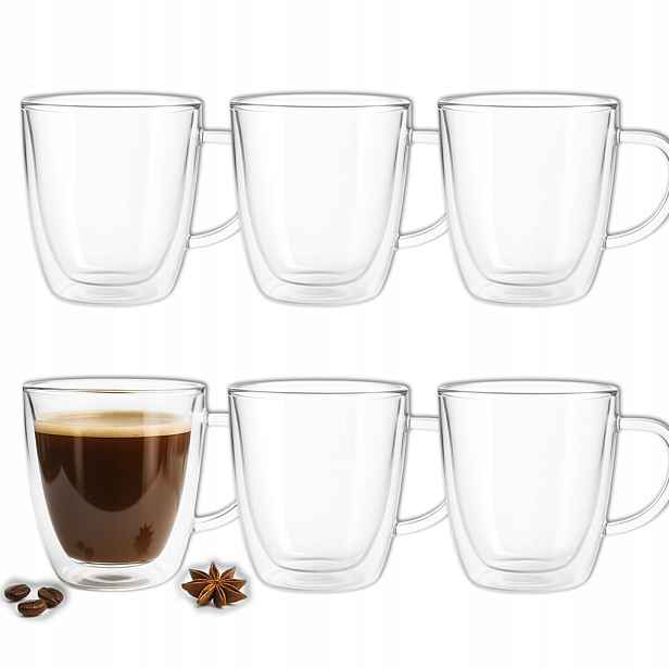 6x Extra Velké Termosklenice 400ml 0,4l dvojité sklo na kávu a čaj