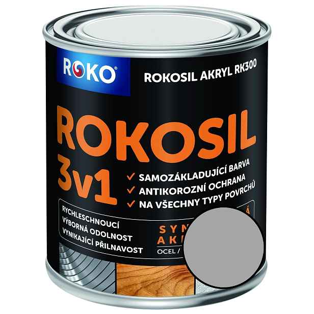 Barva samozákladující Rokosil akryl 3v1 RK 300 9110 stříbrná, 0,6 l