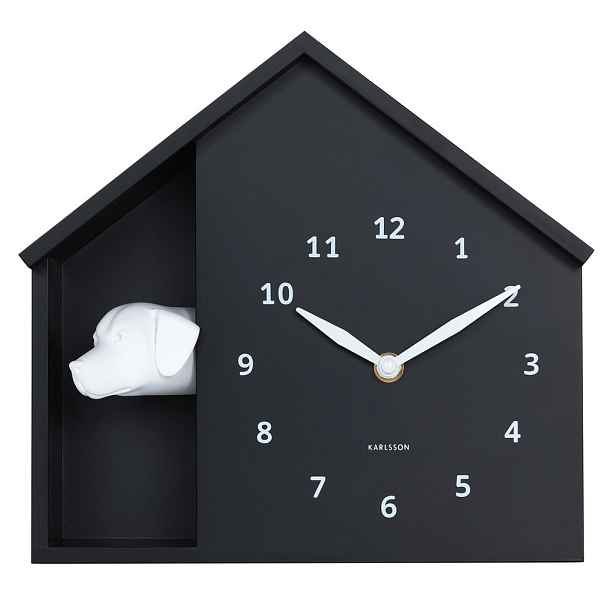 Černé Hodiny Nástěnné Stolní Karlsson KA6097BK Štěkání Psa 27x25 cm