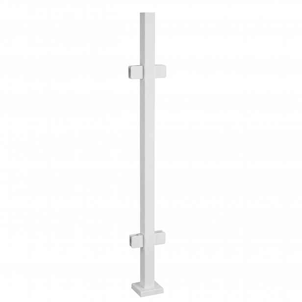 Průchozí sloupek 100 cm pro skleněné zábradlí 40x40 Bílý 4 držáky Loft