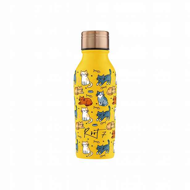 Root7 Termoláhev Cats Kočky 350 ml na vodu a kávu pro děti Žlutá