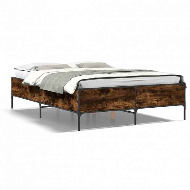 vidaXL Rám postele kouřový dub 150 x 200 cm kompozitní dřevo a kov