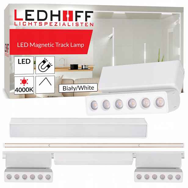 Magnetické kolejnicové osvětlení Szyna bílá 1 m 3x Led reflektorová lampa Spot